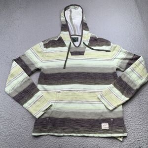 Woolrich Hoodie Mens Small Green Brown Striped Sweater Sweatshirt Organic Cotton